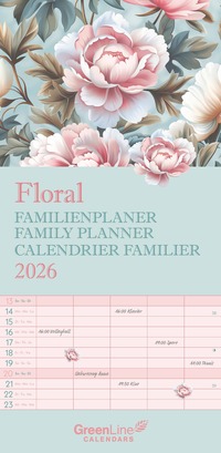 GreenLine Floral 2026 Familienplaner - Familien-Kalender - Kinder-Kalender - 22x45