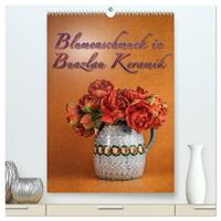 Blumenschmuck in Bunzlau Keramik (hochwertiger Premium Wandkalender 2025 DIN A2 hoch), Kunstdruck in Hochglanz