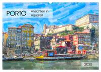 Porto - Ansichten in Aquarell (Wandkalender 2025 DIN A2 quer), CALVENDO Monatskalender