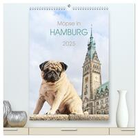 Möpse in Hamburg (hochwertiger Premium Wandkalender 2025 DIN A2 hoch), Kunstdruck in Hochglanz