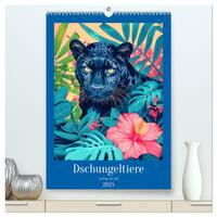 Dschungeltiere im Pop-Art Stil (hochwertiger Premium Wandkalender 2025 DIN A2 hoch), Kunstdruck in Hochglanz