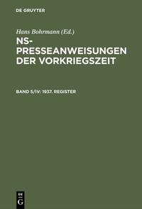 NS-Presseanweisungen der Vorkriegszeit / 1937. Register