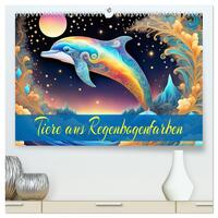 Tiere aus Regenbogenfarben (hochwertiger Premium Wandkalender 2025 DIN A2 quer), Kunstdruck in Hochglanz