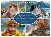 Katzen-Divas beim alpinen Fotoshoot. Extravagante Katzenmode (Tischkalender 2025 DIN A5 quer), CALVENDO Monatskalender