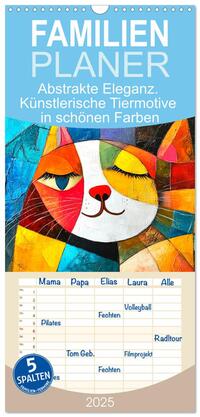 Familienplaner 2025 - Abstrakte Eleganz. Künstlerische Tiermotive in schönen Farben mit 5 Spalten (Wandkalender, 21 x 45 cm) CALVENDO