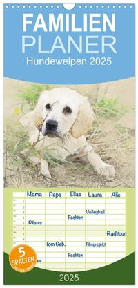 Familienplaner 2025 - Hundewelpen 2025 mit 5 Spalten (Wandkalender, 21 x 45 cm) CALVENDO