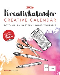 Kreativ-Kalender Tischaufsteller hoch weiß 2026 - 16 x 20 - Foto, Malen, Basteln A4 - datiert - Kreativkalender - Foto-Kalender - Alpha Edition