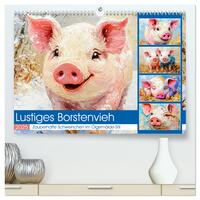 Lustiges Borstenvieh. Zauberhafte Schweinchen im Ölgemälde-Stil (hochwertiger Premium Wandkalender 2025 DIN A2 quer), Kunstdruck in Hochglanz