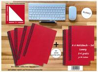 A 6 Notizbuch - Set, 5+1 gratis, Luxury 80 Seiten ROT JUPITER GLITTER-OPTIK, blanko