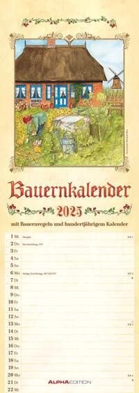 Alpha Edition - Bauernkalender 2025 Streifenkalender, 15x42cm, Wandkalender mit 100 jährigem Kalender, Bauernregeln, und Ferienterminen DE/AT/CH, mit Pollenflugkalender und deutschem Kalendarium