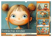 Fröhliche Kinder. Bezaubernde Schulmädchen im Ölbilder-Stil (Wandkalender 2025 DIN A3 quer), CALVENDO Monatskalender