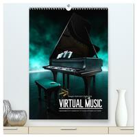 VIRTUAL MUSIC - Musikinstrumente in Hyperrealistischen Illustrationen (hochwertiger Premium Wandkalender 2025 DIN A2 hoch), Kunstdruck in Hochglanz