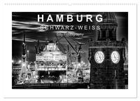 Hamburg in schwarz-weiss (Wandkalender 2025 DIN A2 quer), CALVENDO Monatskalender