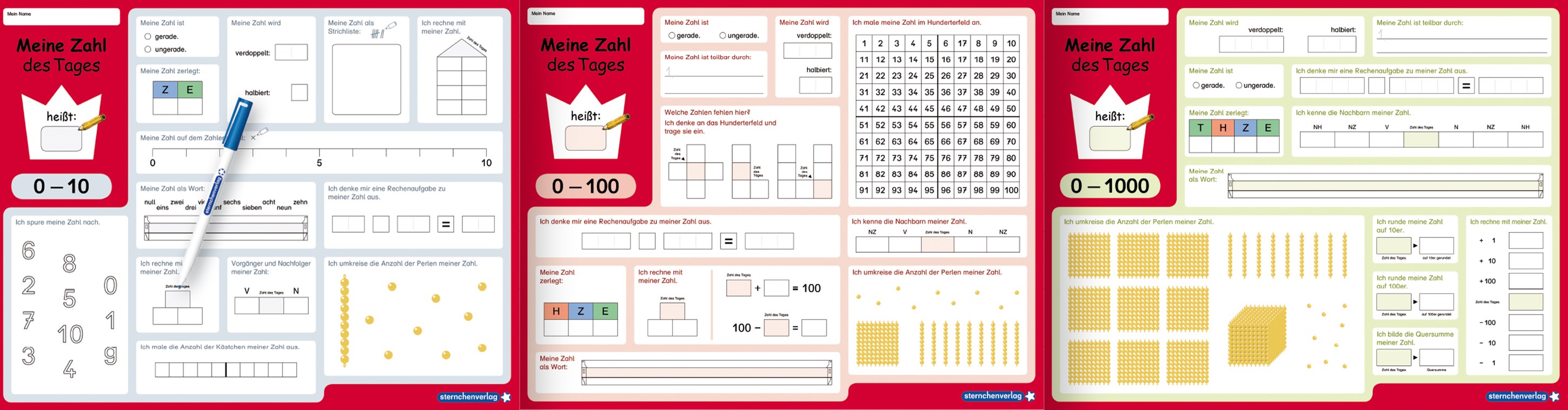 Meine Zahl des Tages 0-1000 - wiederbeschreibbare Lerntafel mit Stift - Mathematik