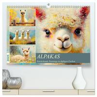 Alpakas. Entzückende Paintings in duftigen Farben (hochwertiger Premium Wandkalender 2025 DIN A2 quer), Kunstdruck in Hochglanz