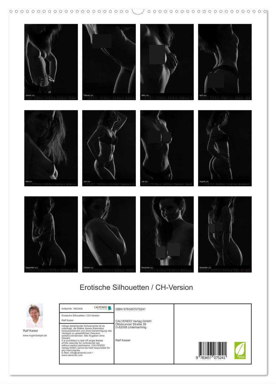 Erotische Silhouetten / CH-Version (hochwertiger Premium Wandkalender 2025 DIN A2 hoch), Kunstdruck in Hochglanz