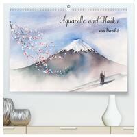 Aquarelle und Haiku von Basho (hochwertiger Premium Wandkalender 2025 DIN A2 quer), Kunstdruck in Hochglanz