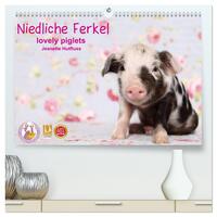 Niedliche Ferkel lovely piglets 2025 (hochwertiger Premium Wandkalender 2025 DIN A2 quer), Kunstdruck in Hochglanz