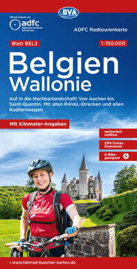 ADFC-Radtourenkarte BEL 2 Belgien Wallonie 1:150.000, reiß- und wetterfest, E-Bike geeignet, GPS-Tracks Download, mit Kilometer-Angaben