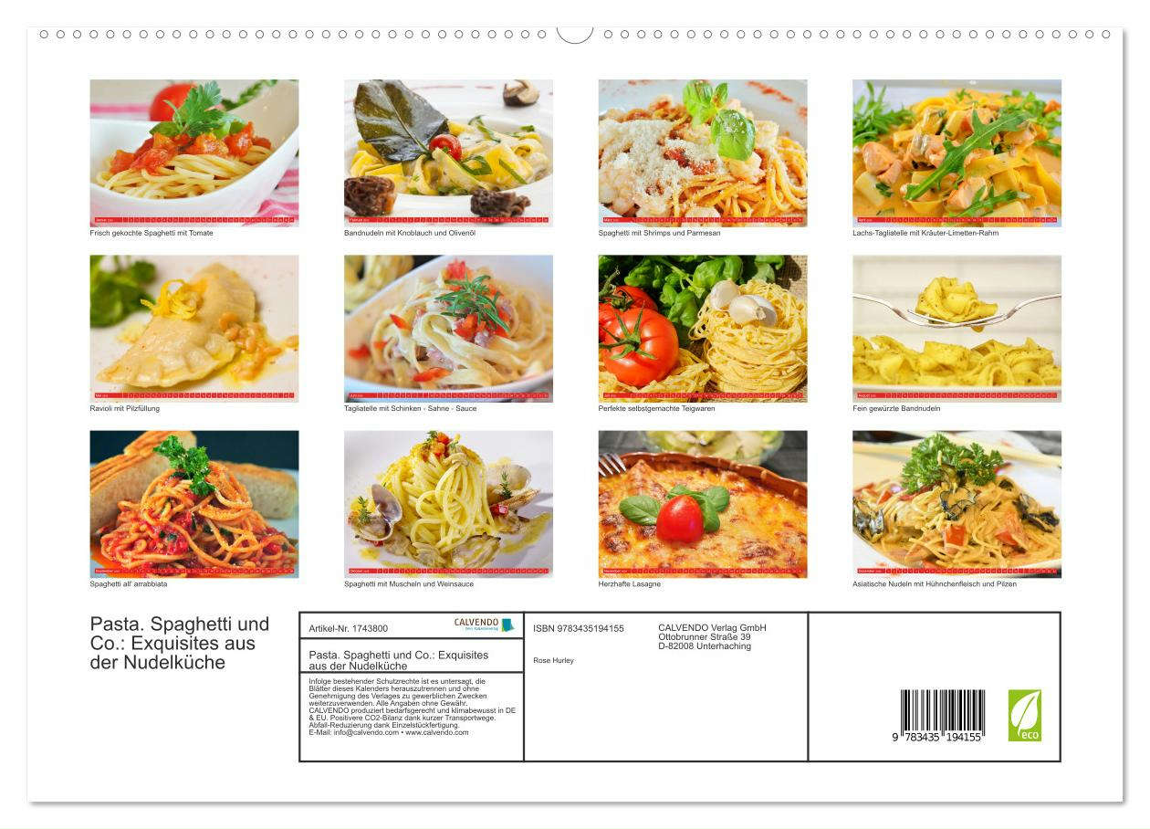 Pasta. Spaghetti und Co.: Exquisites aus der Nudelküche (hochwertiger Premium Wandkalender 2025 DIN A2 quer), Kunstdruck in Hochglanz