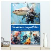 Tauchen im ewigen Blau. Eine Aquarell-Reise in die Tiefen der Meere (hochwertiger Premium Wandkalender 2025 DIN A2 hoch), Kunstdruck in Hochglanz