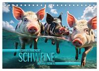 Schwimmende Schweine im Paradies (Tischkalender 2025 DIN A5 quer), CALVENDO Monatskalender