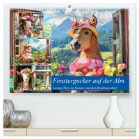 Fenstergucker auf der Alm. Lustige Tiere im Sommer auf dem Bergbauernhof (hochwertiger Premium Wandkalender 2025 DIN A2 quer), Kunstdruck in Hochglanz