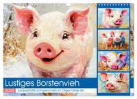 Lustiges Borstenvieh. Zauberhafte Schweinchen im Ölgemälde-Stil (Wandkalender 2025 DIN A3 quer), CALVENDO Monatskalender