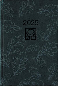 Zettler - Buchkalender 2025 schwarz, 14,5x21cm, Taschenkalender mit 392 Seiten im Kartoneinband, 1 Tag auf 1 Seite, Tages-, und Wochen- und Zinstagezählung, Blauer Engel und deutsches Kalendarium