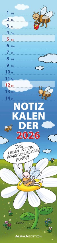 Notizkalender Humor 2026 - Streifenplaner 15x64 cm - Wandkalender - Küchenkalender - mit lustigen Cartoons und Sprüchen - Langplaner