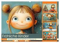 Fröhliche Kinder. Bezaubernde Schulmädchen im Ölbilder-Stil (Wandkalender 2025 DIN A2 quer), CALVENDO Monatskalender