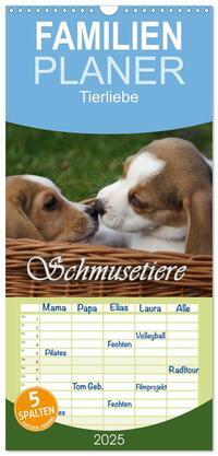 Familienplaner 2025 - Schmusetiere mit 5 Spalten (Wandkalender, 21 x 45 cm) CALVENDO