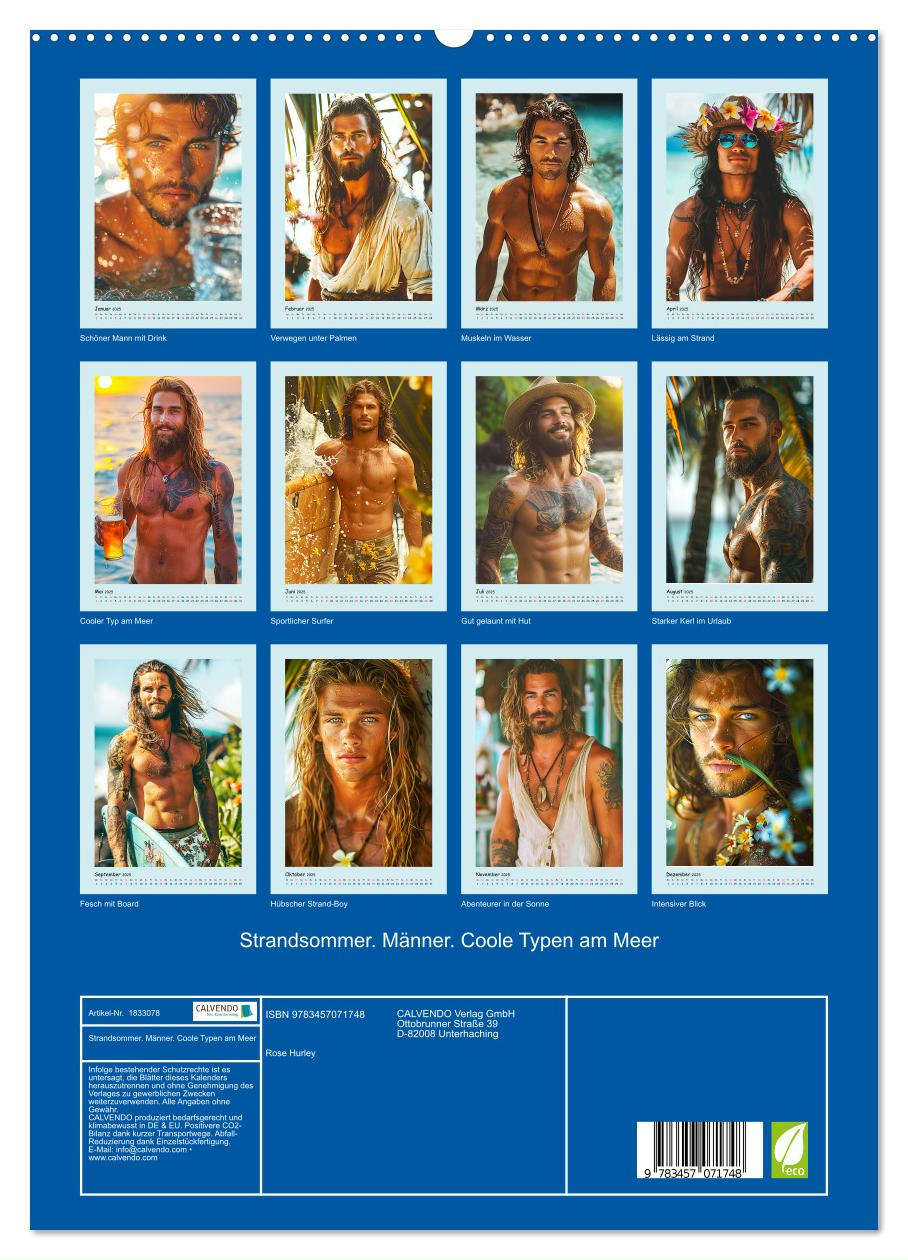 Strandsommer. Männer. Coole Typen am Meer (hochwertiger Premium Wandkalender 2025 DIN A2 hoch), Kunstdruck in Hochglanz