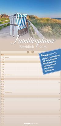 Alpha Edition - Familienplaner Seeblick 2025 Familienkalender 22x45cm, Kalender mit 5 Spalten, 100-jährigem- und Pollenflugkalender, deutsches Kalendarium und Ferientermine DE/AT/CH