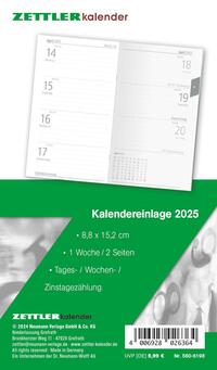 Zettler - Kalender-Ersatzeinlage 2025, 8,8x15,2cm, Ersatzeinlage für Taschenplaner Typ 560, in Folienverpackung, 1 Monat auf 1 Seite, Tages,- Wochen- und Arbeitstagezählung und deutsches Kalendarium