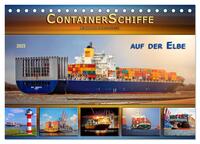 Containerschiffe auf der Elbe (Tischkalender 2025 DIN A5 quer), CALVENDO Monatskalender