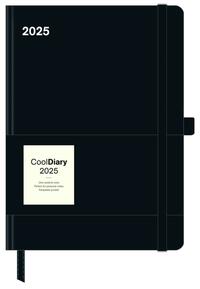 N NEUMANNVERLAGE - Black 2025 Cool Diary, 16x22cm, Taschenkalender mit Banderole und Lesebändchen, Tasche für Visitenkarte, Jahres- und Monatsübersicht, Mondphasen und internationales Kalendarium