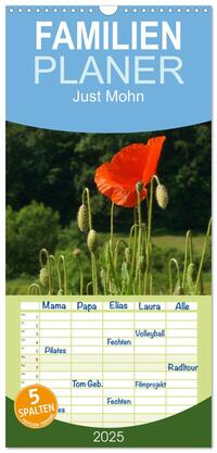 Familienplaner 2025 - Just Mohn mit 5 Spalten (Wandkalender, 21 x 45 cm) CALVENDO