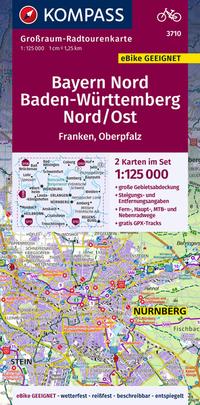 KOMPASS Großraum-Radtourenkarte 3710 Bayern Nord, Baden-Württemberg Nord/Ost, 1:125.000