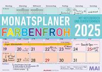 Alpha Edition - Monatsterminkalender Farbenfroh 2025, 29,7x21cm, Kalender mit Monatsübersicht, Platz für Notizen und Termine, Ferientermine DE/AT/CH und deutsches Kalendarium