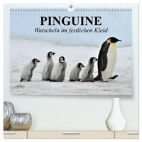 Pinguine - Watscheln im festlichen Kleid (hochwertiger Premium Wandkalender 2025 DIN A2 quer), Kunstdruck in Hochglanz