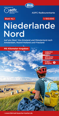 ADFC-Radtourenkarte NL 1 Niederlande Nord 1:150.000, reiß- und wetterfest, E-Bike geeignet, GPS-Tracks Download, mit Knotenpunkten, mit Bett+Bike Symbolen, mit Kilometer-Angaben