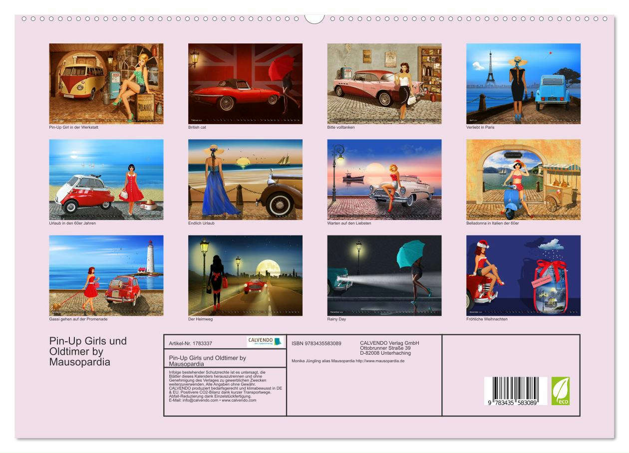 Pin-Up Girls und Oldtimer by Mausopardia (hochwertiger Premium Wandkalender 2025 DIN A2 quer), Kunstdruck in Hochglanz