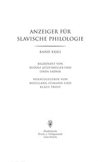 Anzeiger für Slavische Philologie / Anzeiger für Slavische Philologie