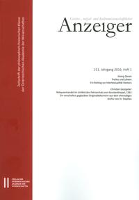 Geistes-, sozial-und kulturwissenschaftlicher Anzeiger 151. Jahrgang 2016, Heft 1