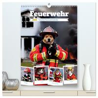 Feuerwehr - Tierischer Feuerwehrkalender (hochwertiger Premium Wandkalender 2025 DIN A2 hoch), Kunstdruck in Hochglanz