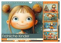 Fröhliche Kinder. Bezaubernde Schulmädchen im Ölbilder-Stil (Wandkalender 2025 DIN A4 quer), CALVENDO Monatskalender