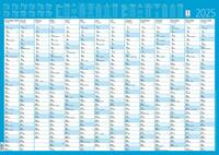 Zettler - Jahresplaner 2025, 86x61cm, Plakatkalender mit 14 Monaten auf 1 Seite, Mondphasen, Arbeitstage-, Tages- und Wochenzählung, Ferientermine und deutsches Kalendarium