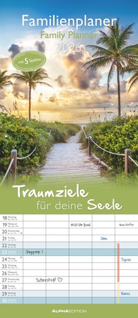 Traumziele 2026 Familienplaner - Familienkalender - Wandkalender - 19,5x45