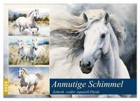 Anmutige Schimmel. Ästhetik weißer Aquarell-Pferde (Wandkalender 2025 DIN A2 quer), CALVENDO Monatskalender